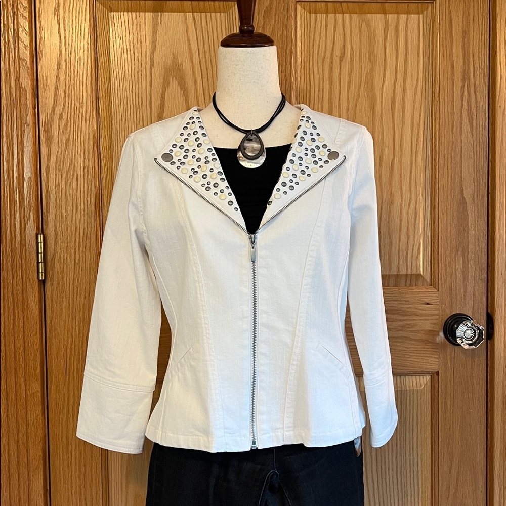 Ruby Rd. White Embellished Jean Jacket